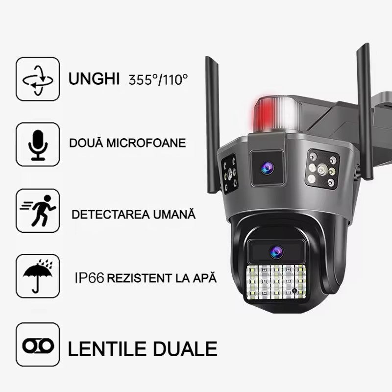 Cameră Supraveghere cu 2 Camere AT PERFORMANCE® – 5K, 9MP, PTZ 4G, Viziune Nocturnă, Alarmă, Audio, IP66